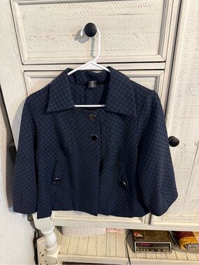 Bay Studio Navy Blue Patterned Cropped Coat with Contrast Buttons